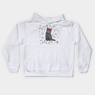 Hand drawn hipster cat with stars pattern Kids Hoodie